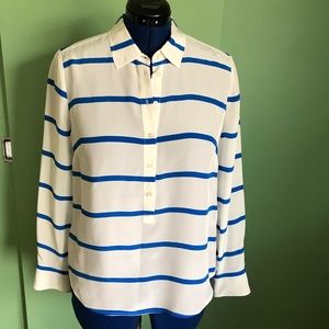 VINTAGE J.Crew 100% Silk Striped Popover Blouse